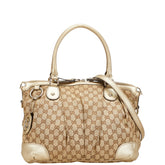 グッチ GGキャンバス ハンドバッグ ショルダーバッグ 2WAY 285730 ベージュ シャンパンゴールド キャンバス レザー レディース GUCCI 【中古】